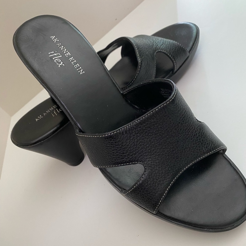 Anne Klein Iflex Black Leather Upper Sandal Mules 8.5M